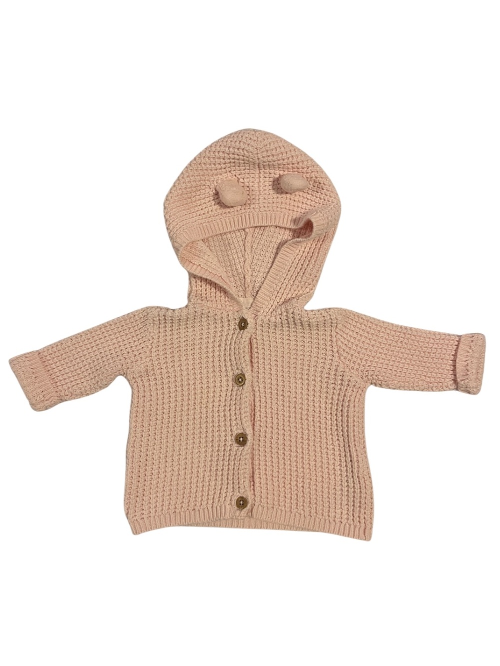 Carter's Knit Hooded Cardigan with Pom Poms - Light Pink